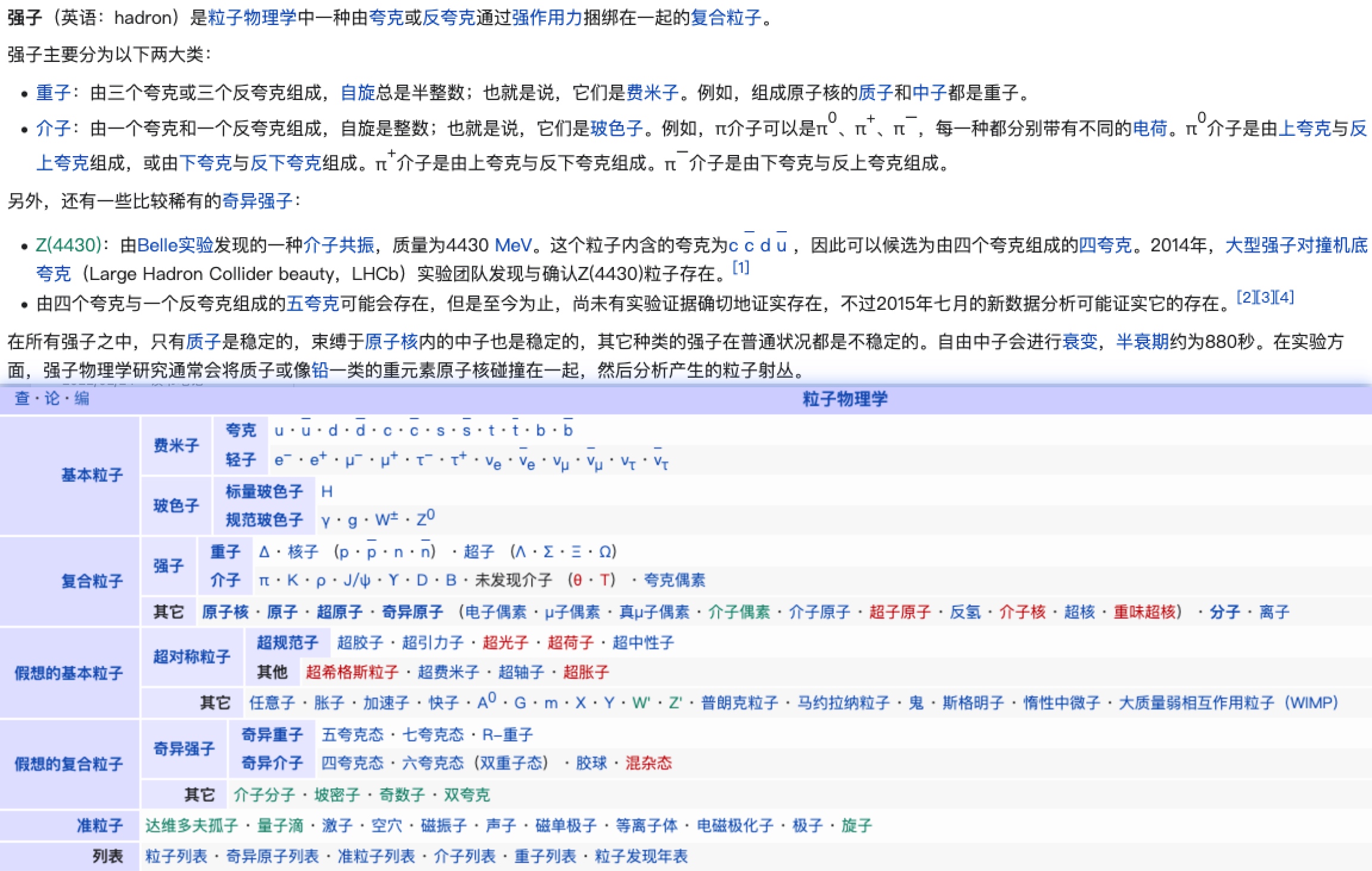 强子 - 由夸克组成的，不是基本粒子
